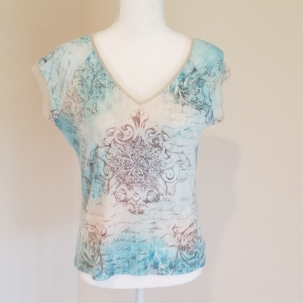 Cute Summer Blouse Top Pastel Boho Pattern - Medium